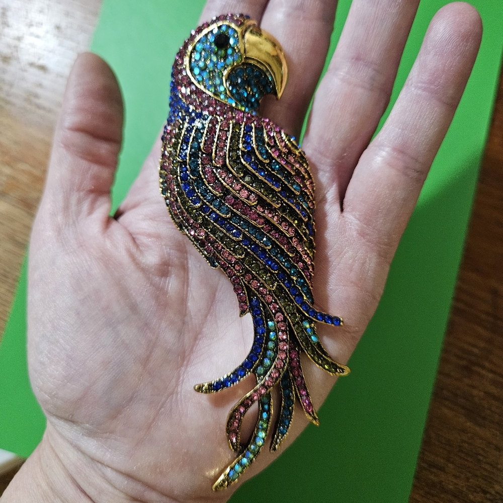Huge 5" Multi Color Stone Parrot Broach Pin